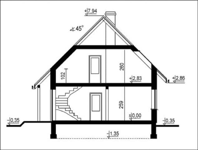 Rzut projektu WB-0023 - Przekrój
