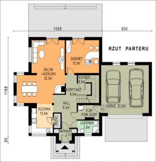Rzut projektu WB-0045 - Parter