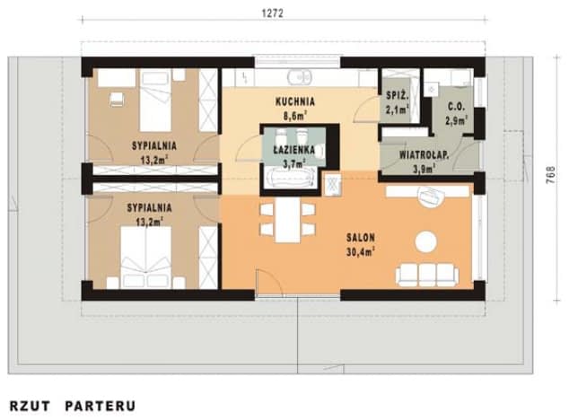 Rzut projektu WB-0061 - Parter