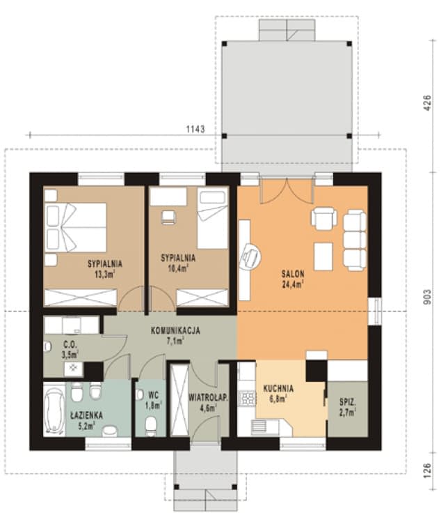 Rzut projektu WB-0062 - Parter