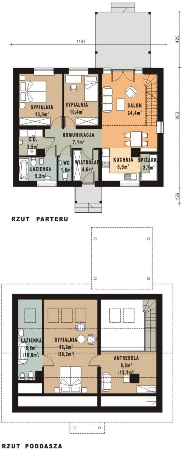 Rzut projektu WB-0066 - Parter