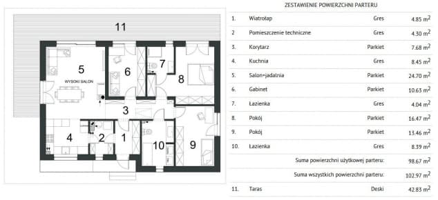 Rzut projektu BK-66 - Rzut parteru
