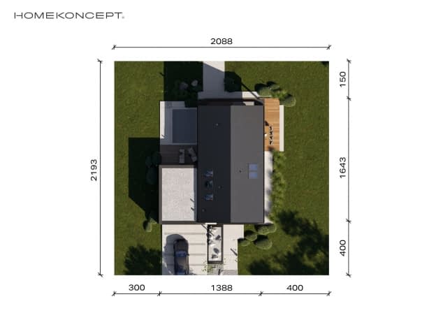 Rzut projektu HOMEKONCEPT 166 G2 wariant 03 - Usytuowanie na działce