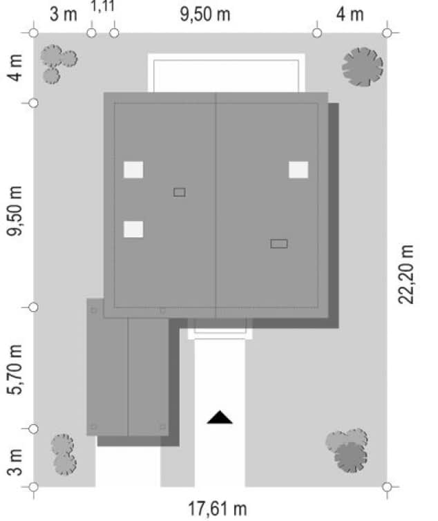 Rzut projektu Jaś - Sytuacja na działce