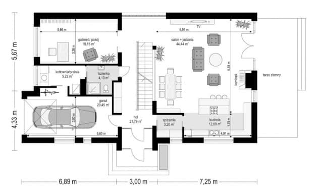 Rzut projektu Nowoczesny 2 - Parter