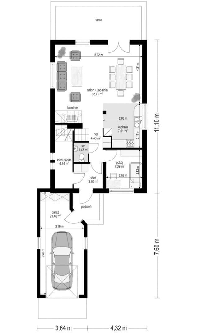 Rzut projektu Pierwszy Dom 2 - Parter
