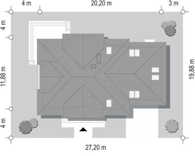 Rzut projektu Pod dębem - Sytuacja na działce