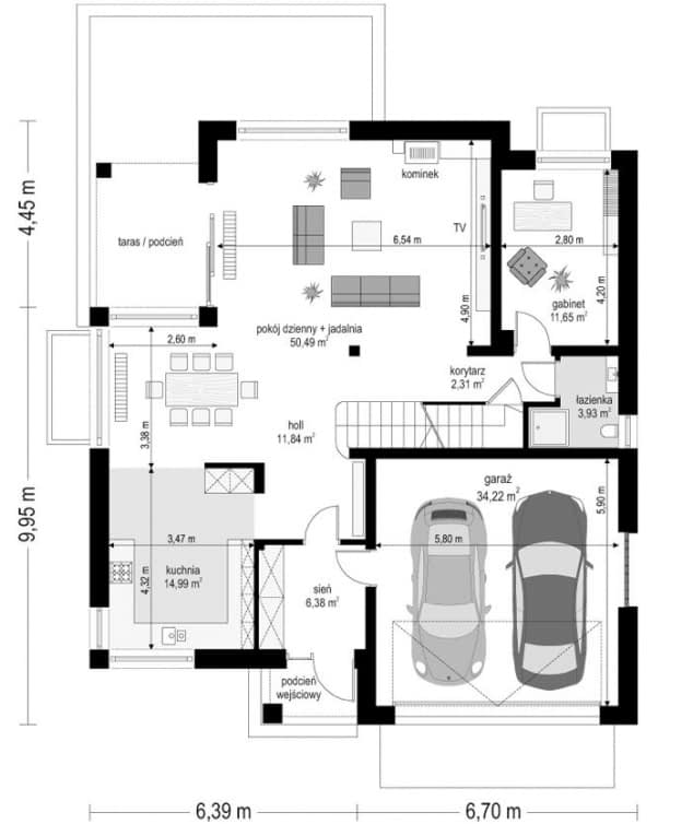 Rzut projektu Sydney - Parter