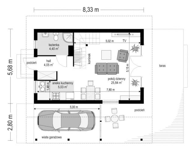 Rzut projektu Szarejka - Parter