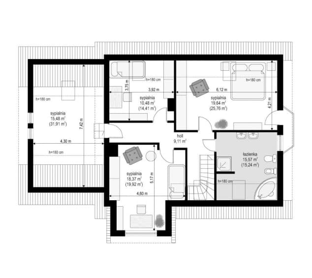 Rzut projektu Zgrabny 4 - Poddasze
