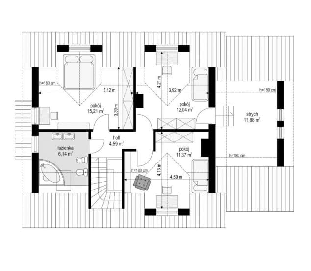 Rzut projektu Zgrabny z lukarnami - Poddasze