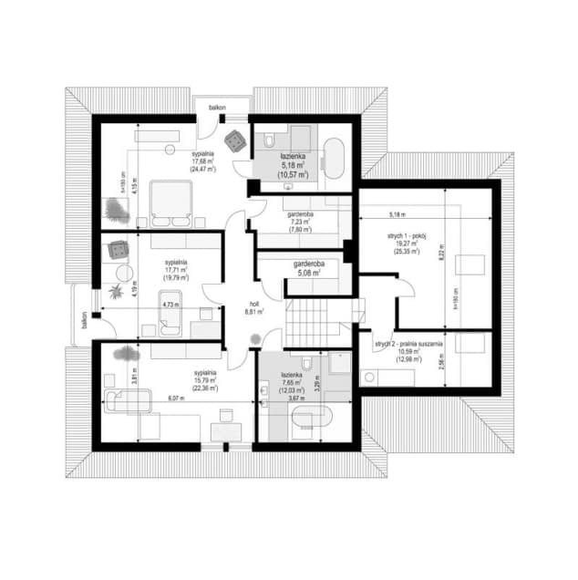 Rzut projektu Agnieszka 3 - Poddasze