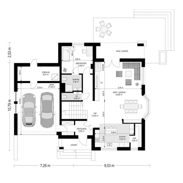 Rzut projektu Agnieszka 3 B - Parter