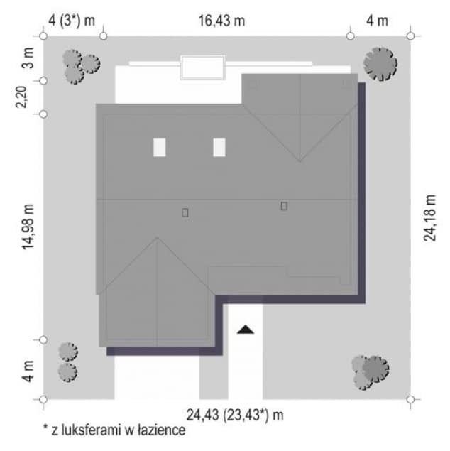 Rzut projektu Parterowy 3 - Sytuacja na działce
