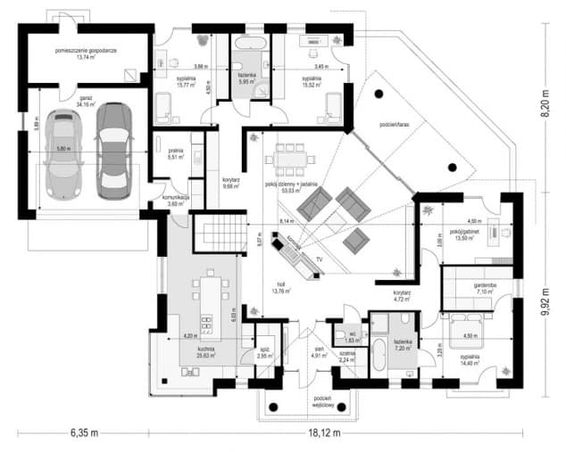 Rzut projektu Willa Parkowa 6 - Parter