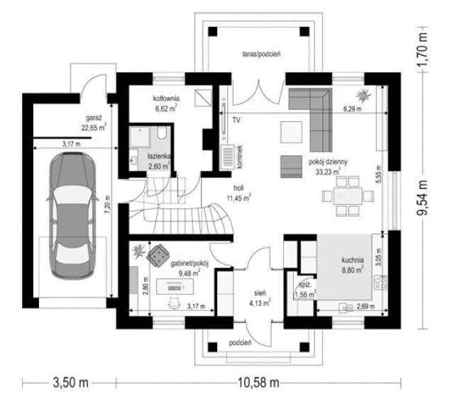 Rzut projektu Magnat 3 - Parter