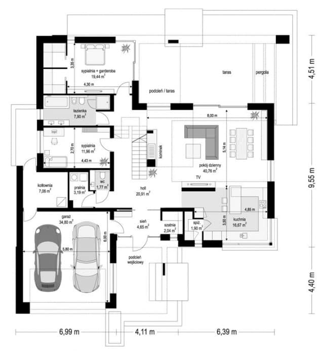 Rzut projektu Hiacynt - Parter