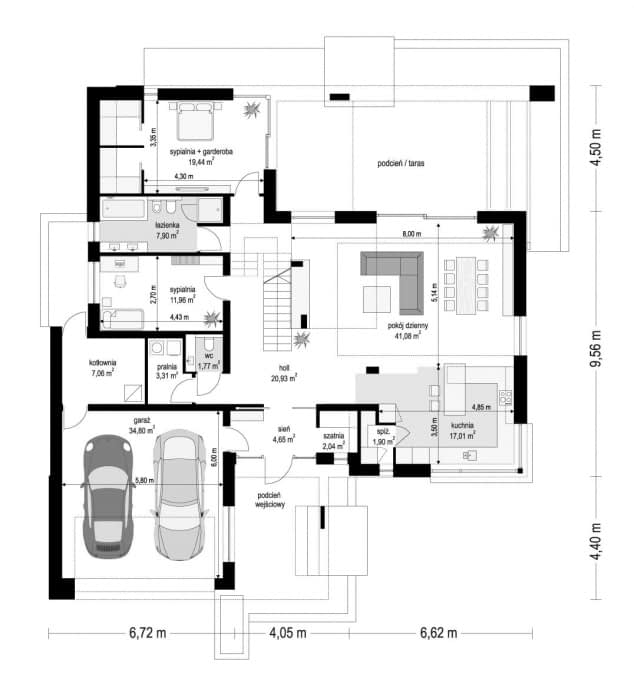Rzut projektu Hiacynt wariant B - Parter