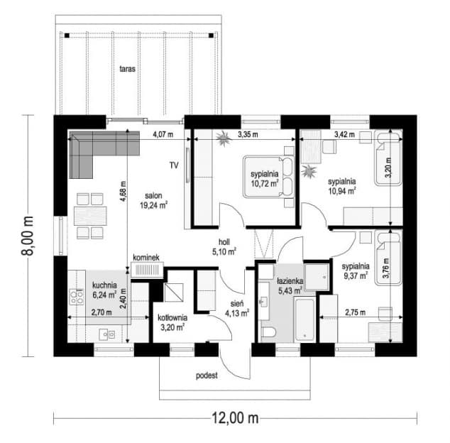 Rzut projektu Sensowny 3 - Parter