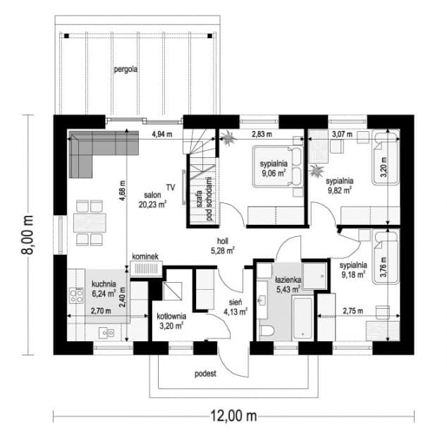 Rzut projektu Sensowny 4 - Parter