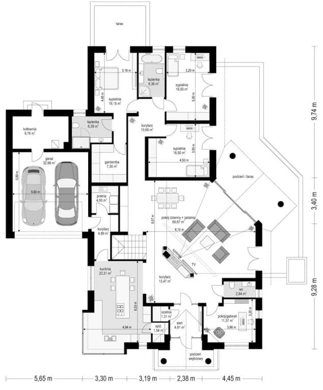 Rzut projektu Willa Parkowa 7 - Parter