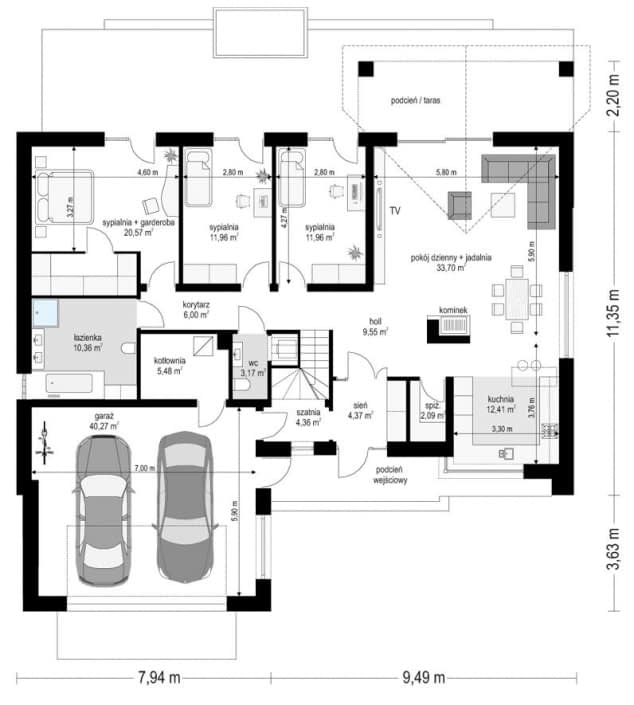 Rzut projektu Parterowy 4 B - Parter