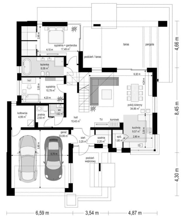 Rzut projektu Hiacynt 3 - Parter