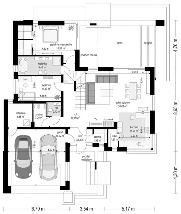 Rzut projektu Hiacynt 4 - Parter
