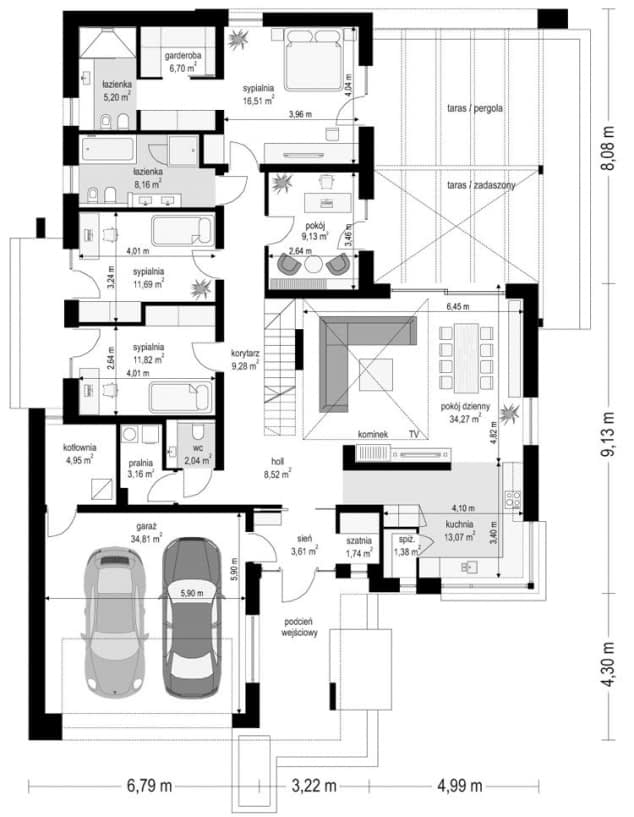 Rzut projektu Hiacynt 5 - Parter
