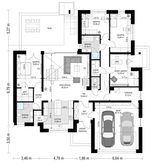 Rzut projektu Willa Parterowa 3 - Parter
