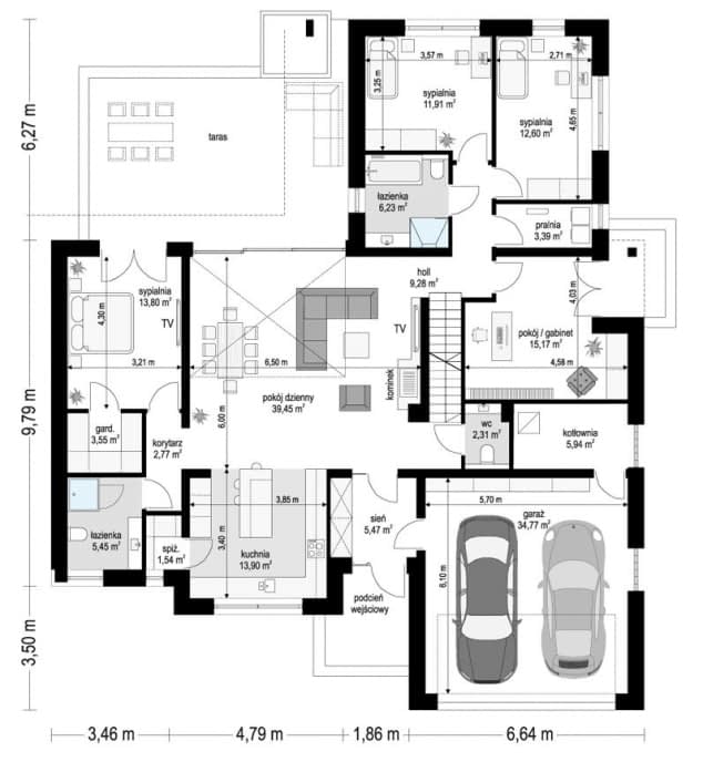Rzut projektu Willa Parterowa 4 - Parter