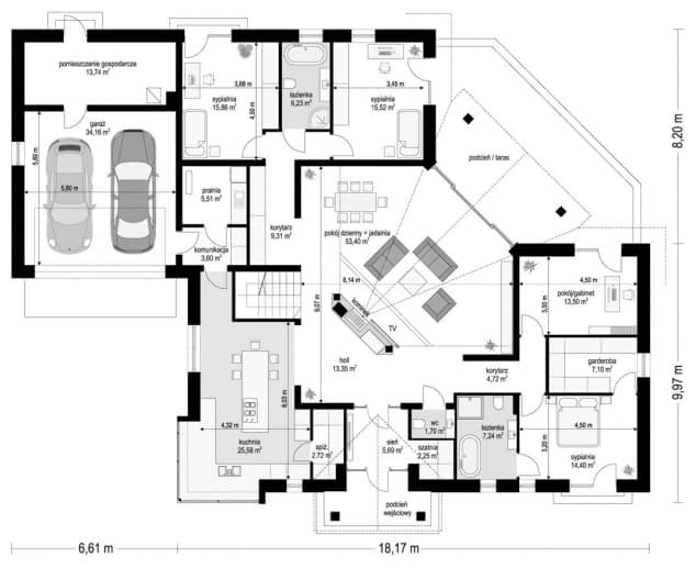 Rzut projektu Willa Parkowa 6 modern A - Parter