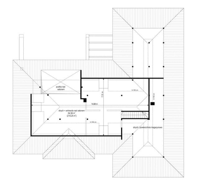 Rzut projektu Willa Parterowa wariant E - Strych