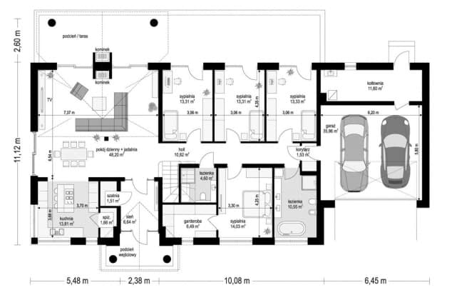 Rzut projektu Willa Parkowa 8 B - Parter
