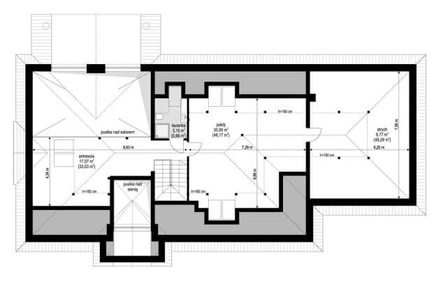 Rzut projektu Willa Parkowa 8 B - Poddasze