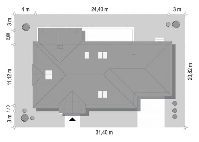 Rzut projektu Willa Parkowa 8 B - Sytuacja na działce