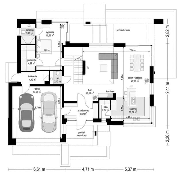 Rzut projektu Hiacynt 7 B - Parter