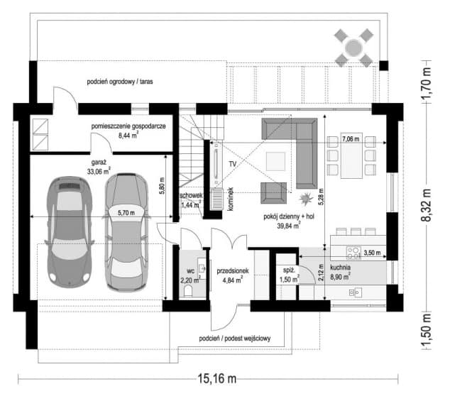 Rzut projektu Dom na Zgrabnej 3 - Parter