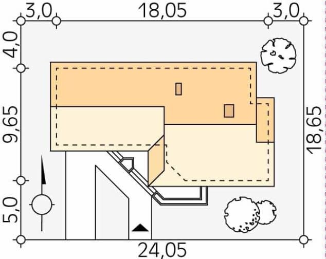 Rzut projektu Szyper 3 (CE) - Usytuowanie na działce
