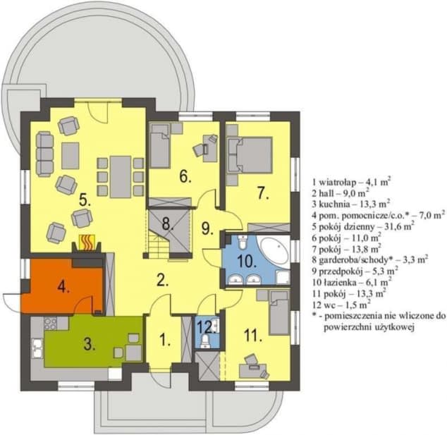 Rzut projektu Groszek bez garażu - Rzut parteru