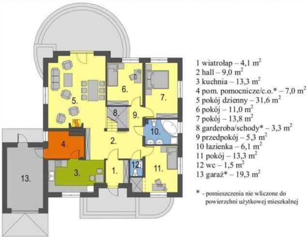 Rzut projektu Groszek z garażem - Rzut parteru