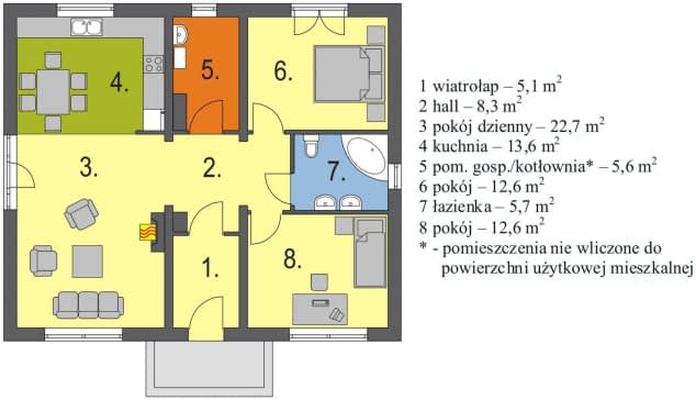Rzut projektu Julek bez garażu - Rzut parteru