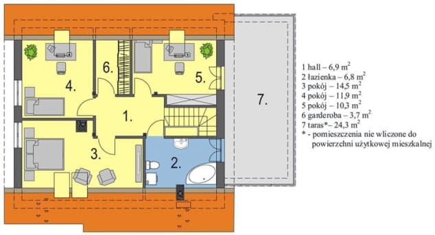 Rzut projektu Lawenda z tarasem - Rzut poddasza