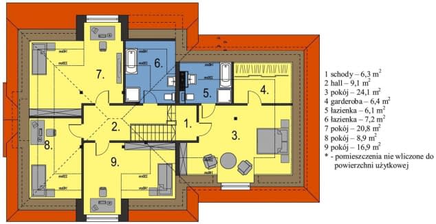 Rzut projektu Magda z garażem dwustanowiskowym - Rzut poddasza