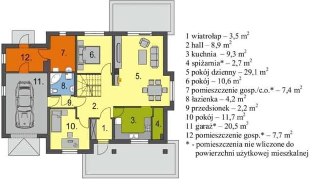 Rzut projektu Małgosia z garażem - Rzut parteru