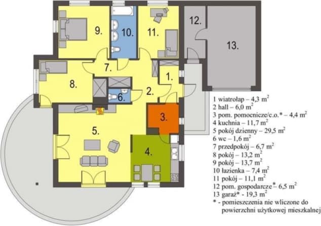 Rzut projektu Mniszek C z garażem - Rzut parteru