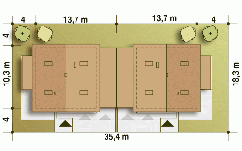 Rzut projektu Nowinka II bliźniak A1-BL1 - Usytuowanie na działce