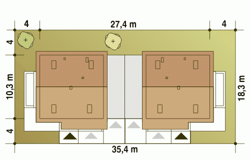 Rzut projektu Nowinka VI bliźniak A1-BL1 - Usytuowanie na działce