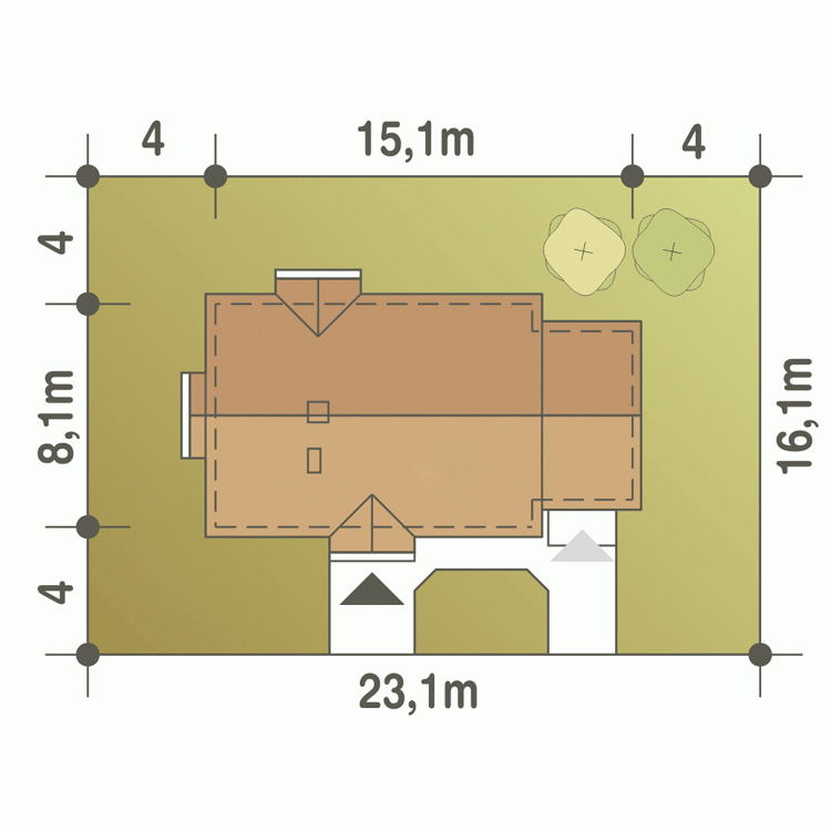 Rzut projektu Małgosia z garażem - Usytuowanie na działce