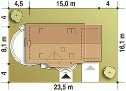 Rzut projektu Agatka II z garażem - Usytuowanie na działce